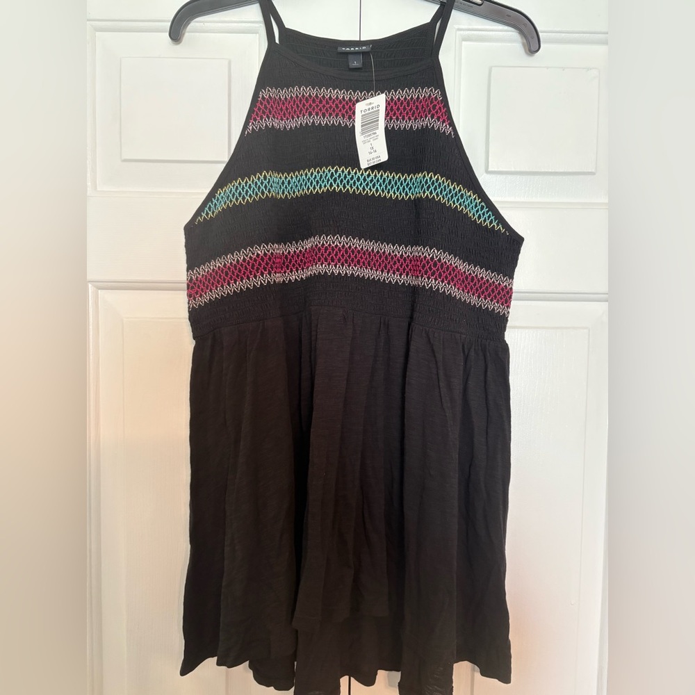 Torrid Black and Green Smocked Sleeveless Tank Top